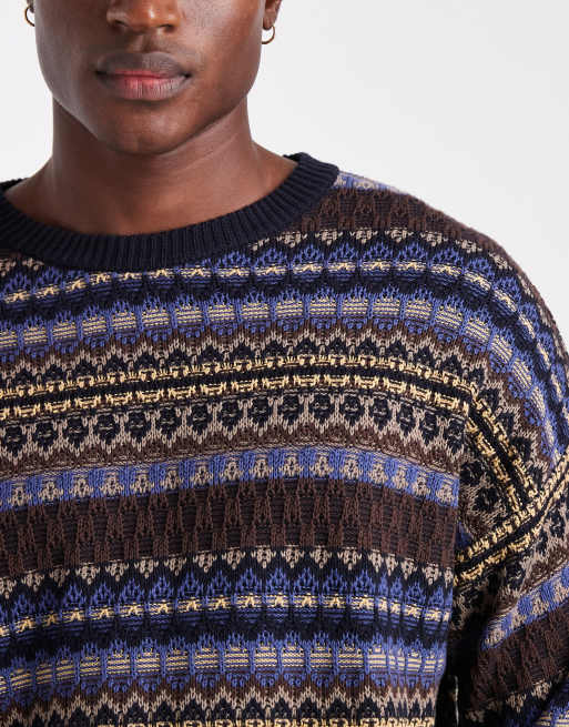 Cotton On box fit fuzzy crew knit jumper in navy , 3 of 5
