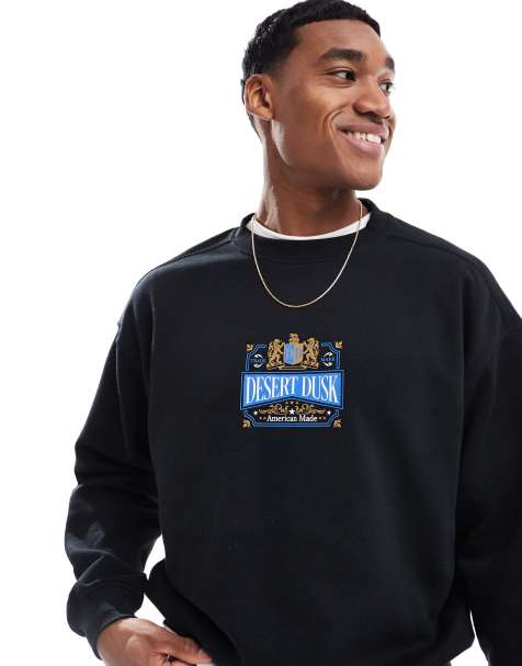 Cotton On box fit graphic crew neck sweater with Desert Dusk print in black - view 1