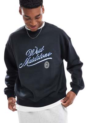 Cotton On Box fit graphic crew sweater in black - BLACK