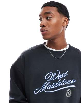 Cotton On Box fit graphic crew sweater in black - BLACK