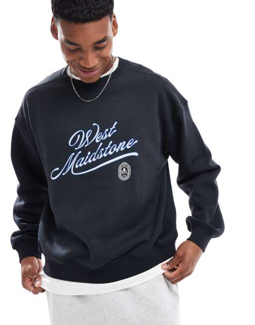 Cotton On Box fit graphic crew sweater in black - BLACK