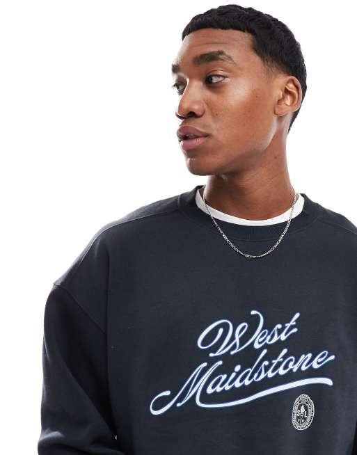 Cotton On Box fit graphic crew sweater in black - BLACK