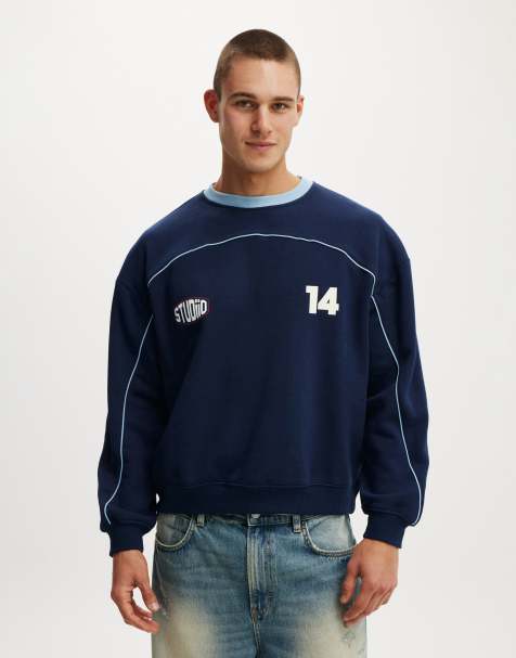 Cotton On Box fit graphic crew sweater in blue