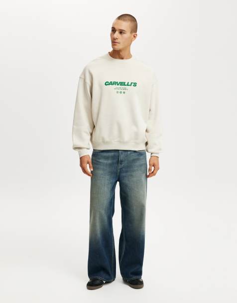 Cotton On Box fit graphic crew sweater in bone / carvelli s - view 1