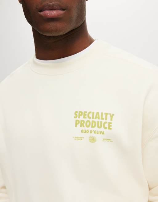 Cotton On Box fit graphic crew sweater in cream puff / specialty produce  - BEIGE, 2 of 3