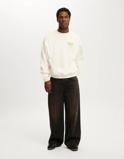 Cotton On Box fit graphic crew sweater in cream puff / specialty produce  - BEIGE, 3 of 3