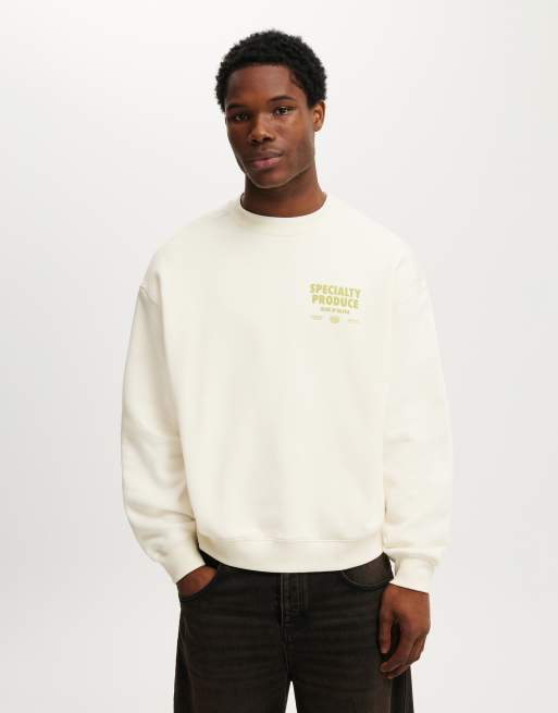 Cotton  On Box fit graphic crew sweater in cream puff / specialty produce 