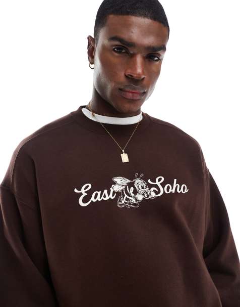 Cotton On box fit graphic crewneck sweater in dark oak - view 1