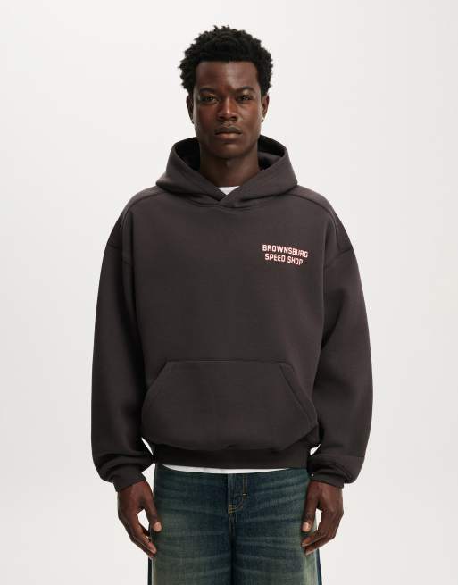 Cotton On Box fit graphic hoodie in bitter brown / speed shop, 2 of 4