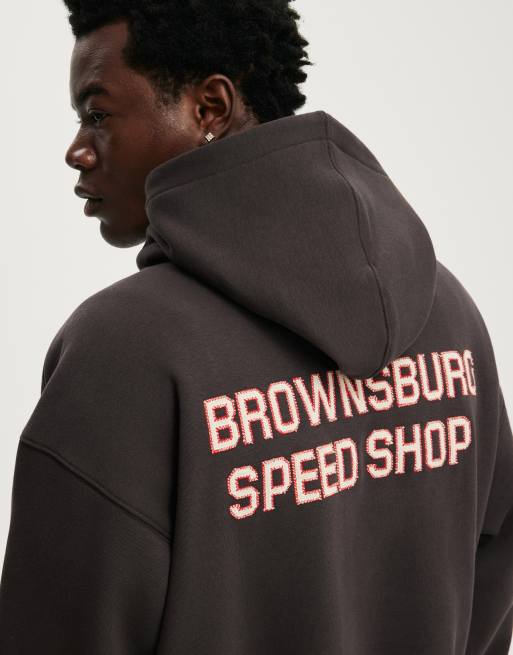 Cotton On Box fit graphic hoodie in bitter brown / speed shop, 3 of 4