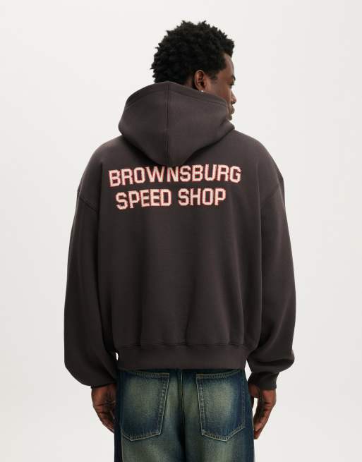 Cotton On Box fit graphic hoodie in bitter brown / speed shop, 4 of 4