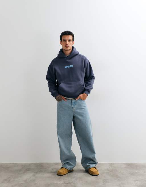 Cotton On box fit graphic hoodie in denim blue, 2 of 5