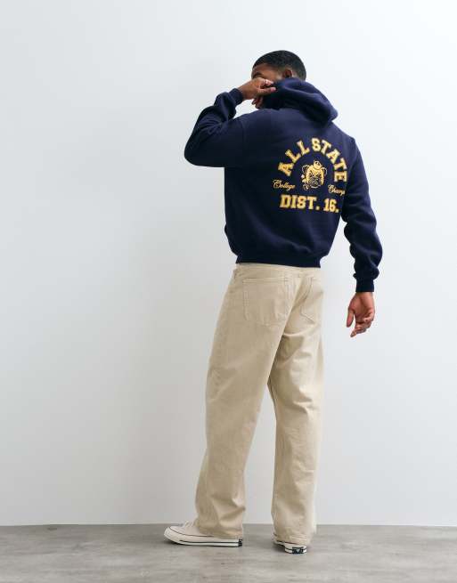 Cotton On box fit graphic hoodie in vintage navy co-ord