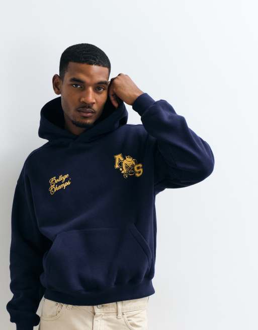 Cotton On box fit graphic hoodie in vintage navy co-ord, 2 of 5
