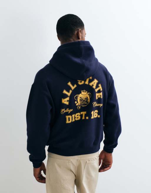 Cotton On box fit graphic hoodie in vintage navy co-ord, 4 of 5