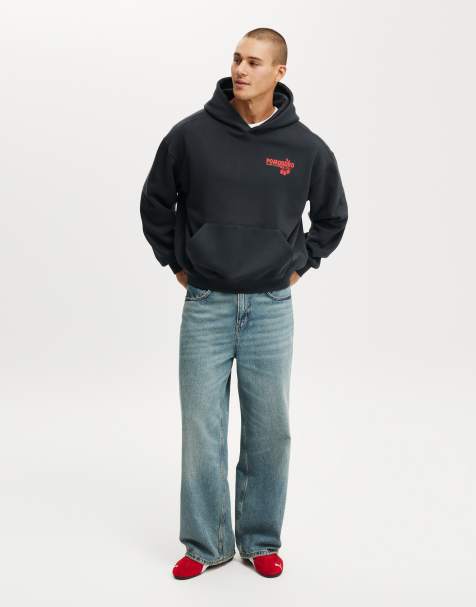Cotton On Box fit graphic hoodie in washed black / pomodoro - view 1