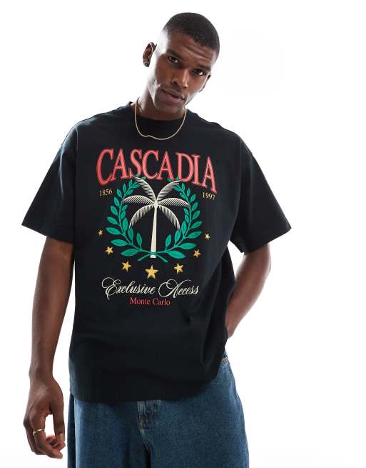Cotton On Box fit graphic t-shirt in black/palm cove - BLACK