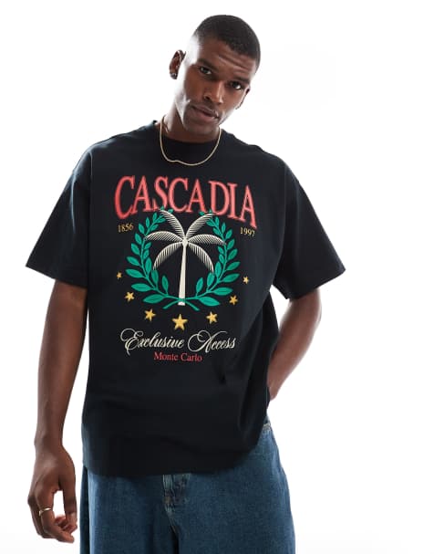 Cotton On Box fit graphic t-shirt in black/palm cove  