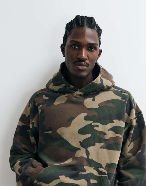 Cotton On box fit hoodie in green camo wash - view 1