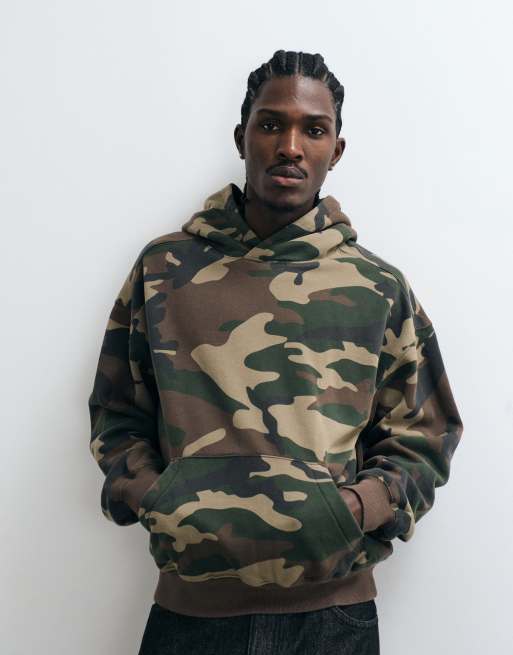 Cotton On box fit hoodie in green camo wash, 5 of 5