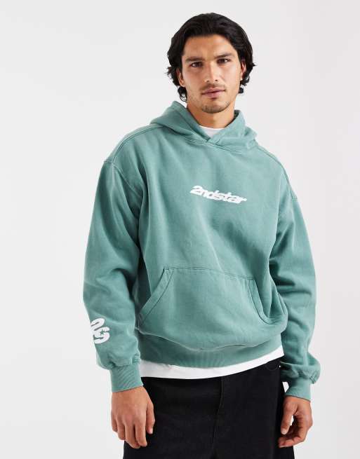 Cotton On box fit hoodie met graphic in vervaagd teal, 5 van 5