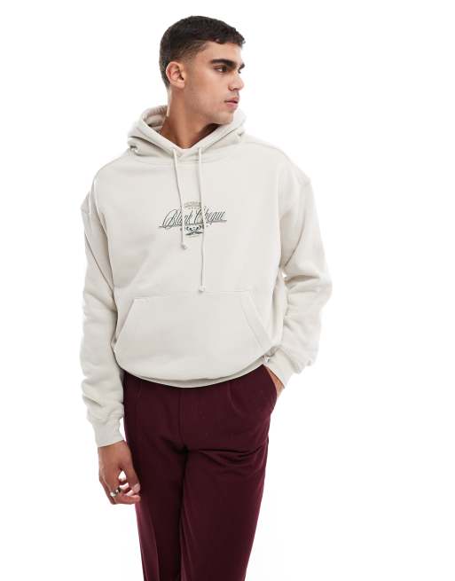 Cotton On box fit hoodie with blank cheque graphic in cream
