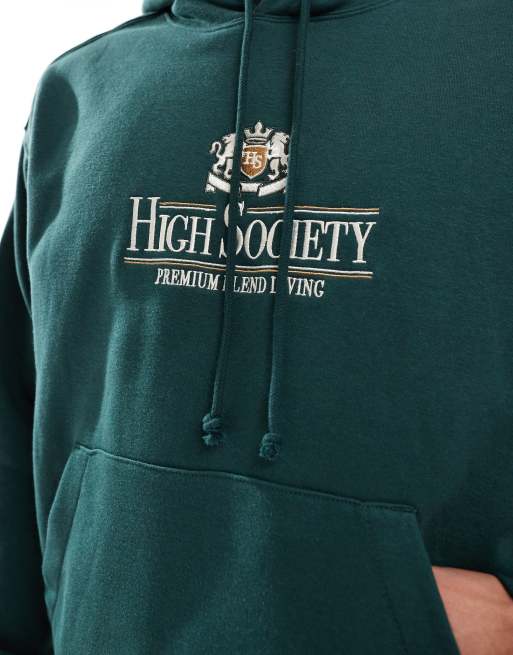 Cotton On box fit hoodie with High Society in green, 4 of 4