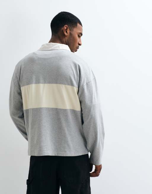 Cotton On box fit long sleeve polo in grey marle, 5 of 5