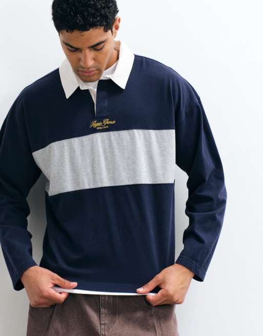 Cotton On box fit long sleeve polo top in blue panel, 3 of 5