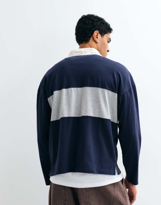 Cotton On box fit long sleeve polo top in blue panel, 4 of 5