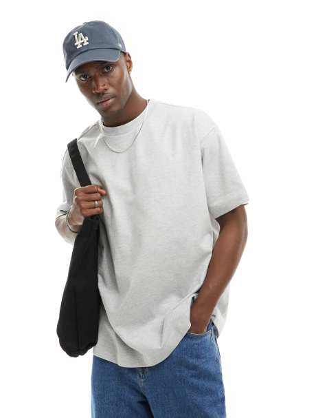 Cotton On box fit plain t-shirt in grey marl - view 1