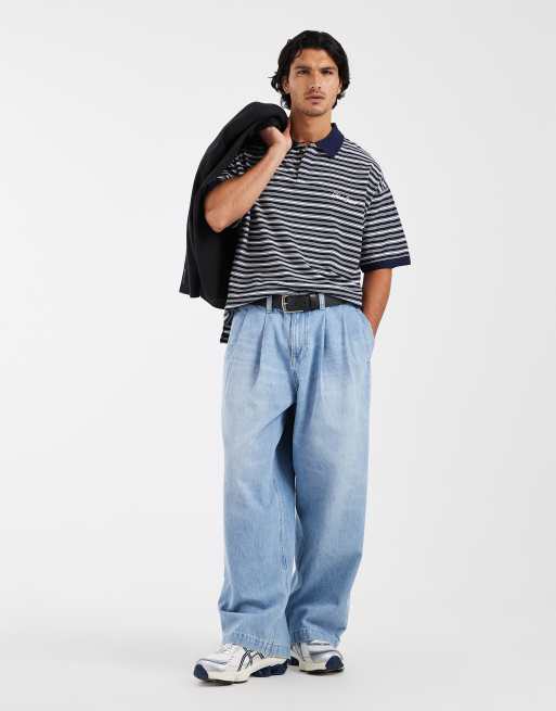 Cotton On box fit polo shirt in indigo stripe, 2 of 5