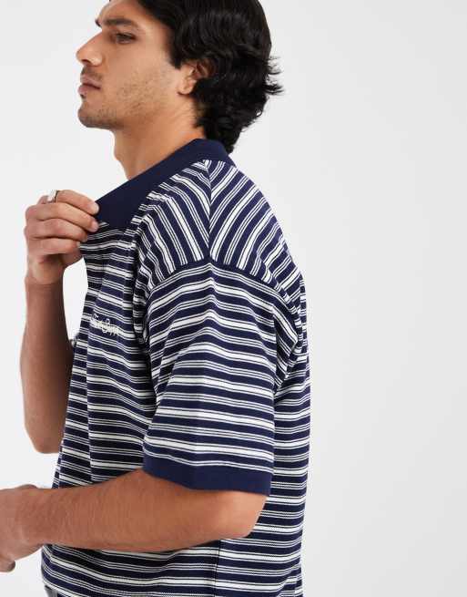 Cotton On box fit polo shirt in indigo stripe, 3 of 5