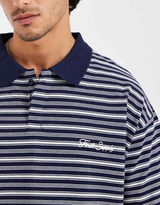 Cotton On box fit polo shirt in indigo stripe, 5 of 5