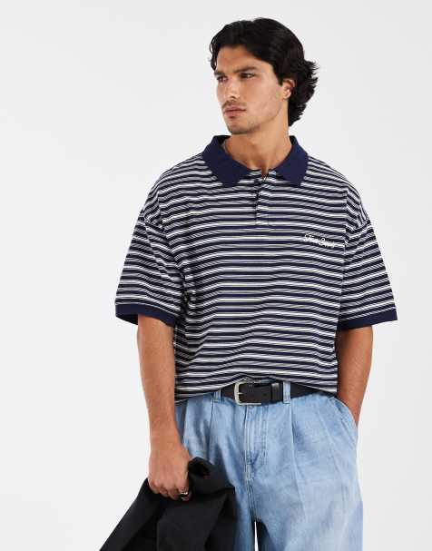 Cotton On box fit polo shirt in indigo stripes - view 1