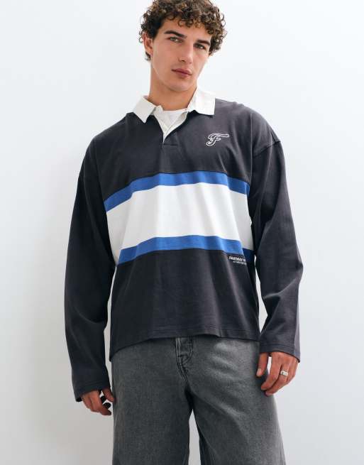Cotton On box fit rugby polo in vitage black panel, 3 of 5