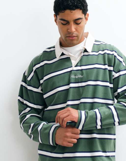Cotton On Box-Fit Rugby-Polo mit grünen breiten Streifen, 5 von 5