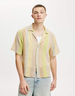 Cotton On Box fit short sleeve shirt in yellow multi stripe  