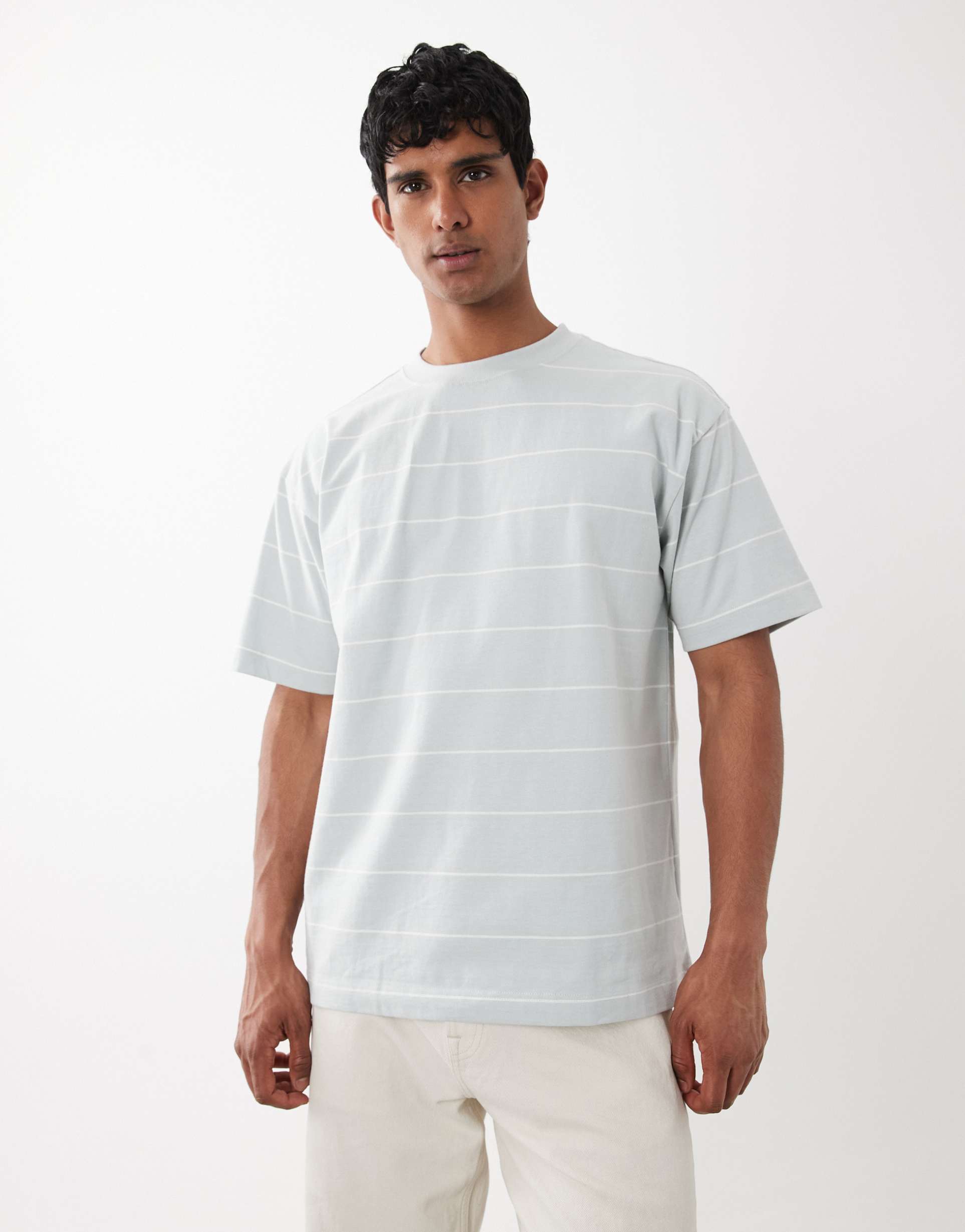 cotton on box fit t-shirt in blue vintage stripe