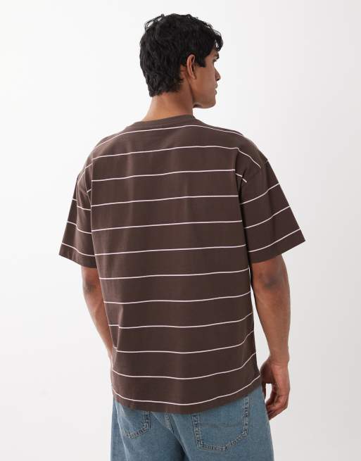 Cotton On box fit t-shirt in chocolate stripe, 5 of 5