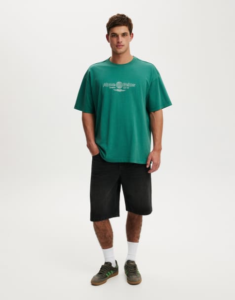 Cotton On Box fit text t-shirt in green - view 1