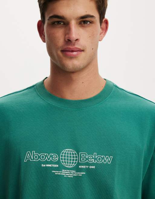 Cotton On Box fit text t-shirt in green, 3 of 4