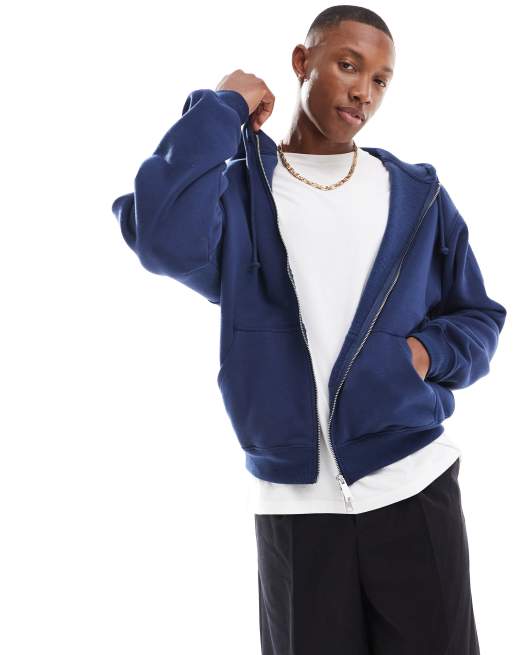 Plain navy zip up hoodie sale