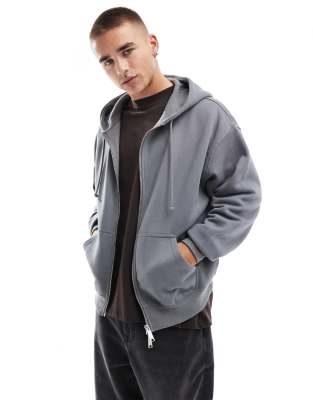 Cotton:On Cotton On box fit zip up hoodie in slate stone-Gray