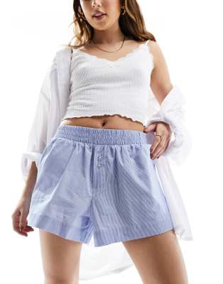 Cotton:on Cotton On Boxer Shorts In Linen Look Blue Stripe