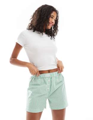 Cotton:On Cotton On boxer style pajama shorts in green stripe-Neutral