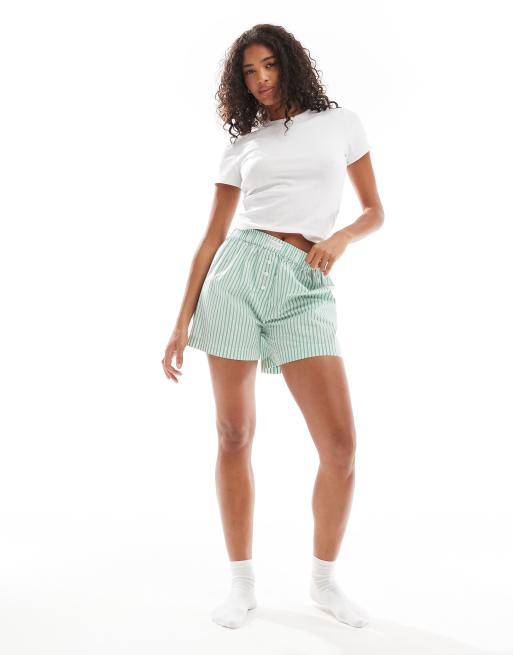 Cotton On boxer style pajama shorts in green stripe