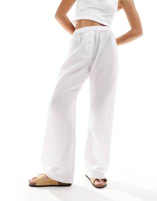 Cotton On boxer style textured pyjama bottoms-White