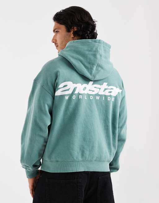 Cotton On boxig huvtröja med grafik i blekt teal, 2 av 5