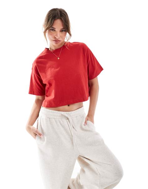 Cotton On boxy cropped t-shirt in red - view 1